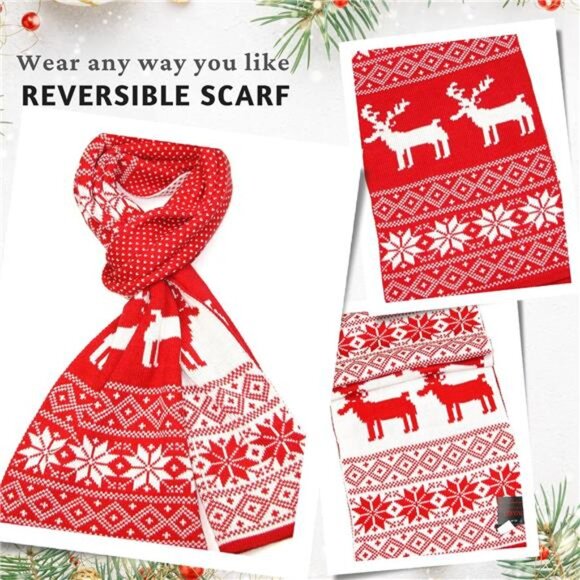 Winter Knitted Scarf - Reindeer Fair Isle Christmas Design for Women - Picture 6 of 7